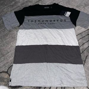 The Hundreds Mens Small T-Shirt BNWT $45 Stripe Grey Shite Black
